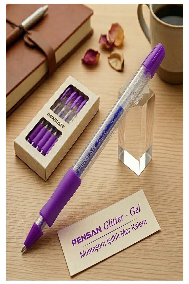 Simli Jel Kalem 1.0mm 1 Adet Uç Akıcı Yazım Pensan Simli Jel Kalem Tükenmez Simli Kalem Simli Pilot Kalem Canlı Renkler - Mor