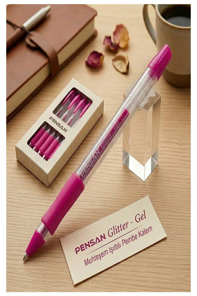 Simli Jel Kalem 1.0mm 1 Adet Uç Akıcı Yazım Pensan Simli Jel Kalem Tükenmez Simli Kalem Simli Pilot Kalem Canlı Renkler - Pembe