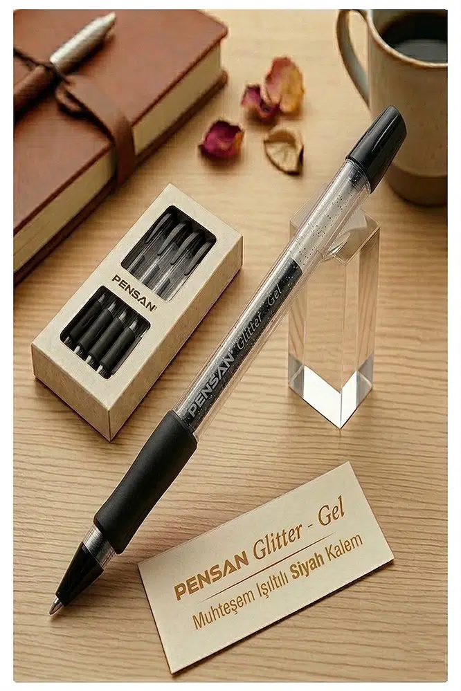 Simli Jel Kalem 1.0mm 1 Adet Uç Akıcı Yazım Pensan Simli Jel Kalem Tükenmez Simli Kalem Simli Pilot Kalem Canlı Renkler - Siyah