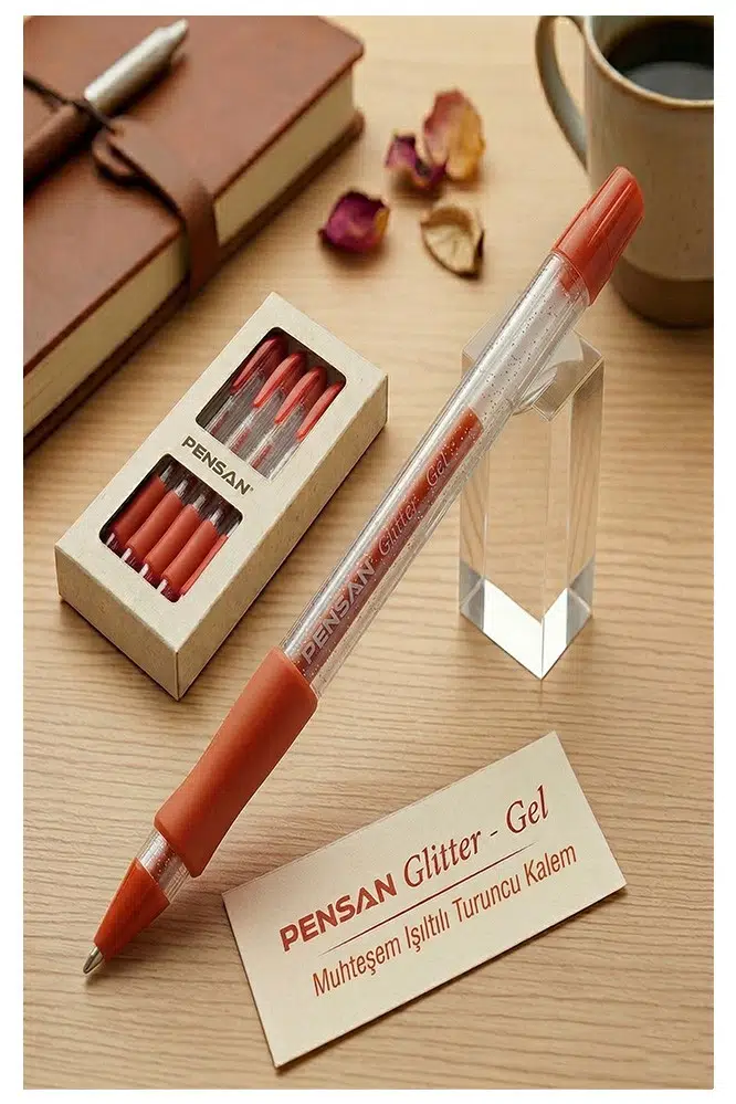 Simli Jel Kalem 1.0mm 1 Adet Uç Akıcı Yazım Pensan Simli Jel Kalem Tükenmez Simli Kalem Simli Pilot Kalem Canlı Renkler - Turuncu