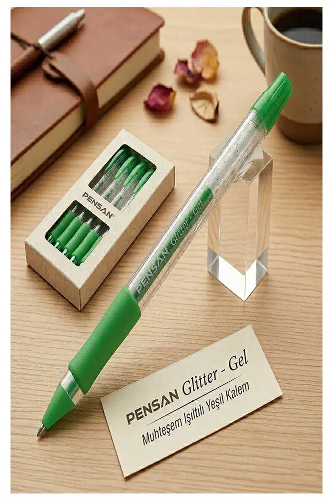 Simli Jel Kalem 1.0mm 1 Adet Uç Akıcı Yazım Pensan Simli Jel Kalem Tükenmez Simli Kalem Simli Pilot Kalem Canlı Renkler - Yeşil