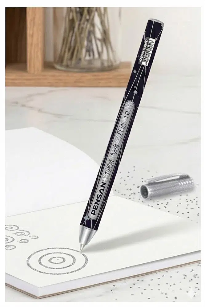 Simli Tükenmez Kalem 1 Adet Pensan Jely Simli Pilot Kalem Ergonomik Tutuş Yumuşak Yazım Siyah Defter Renkli Kalem - Gümüş Gri