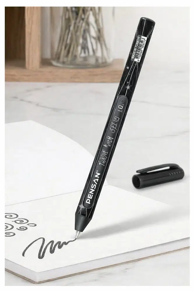 Simli Tükenmez Kalem 1 Adet Pensan Jely Simli Pilot Kalem Ergonomik Tutuş Yumuşak Yazım Siyah Defter Renkli Kalem - Siyah