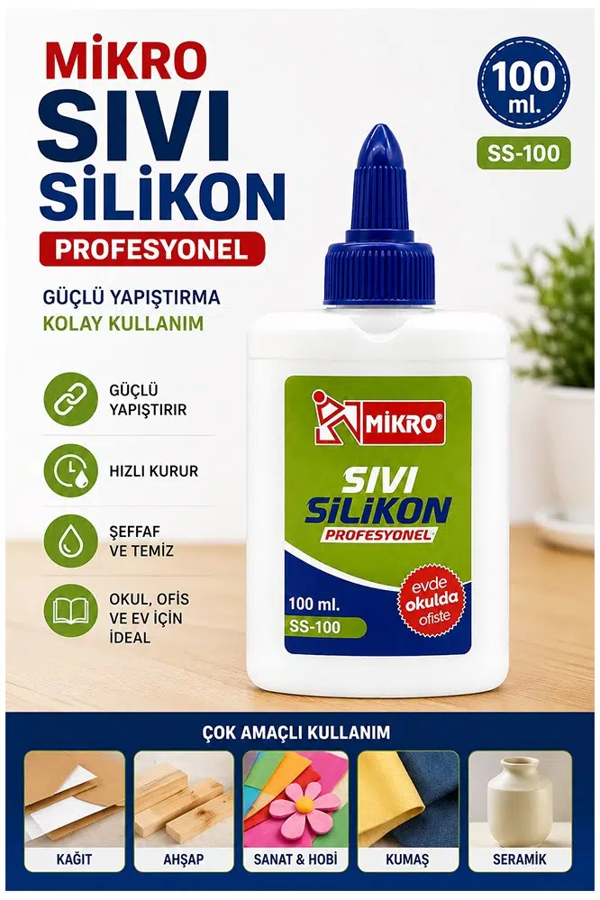 Sıvı Silikon Yapıştırıcı 100 ml 1 Adet Mikro Silikon Yapıştırıcı Sıvı 100 gr Plastik Cam Mermer Kağıt Karton Tahta Köpük