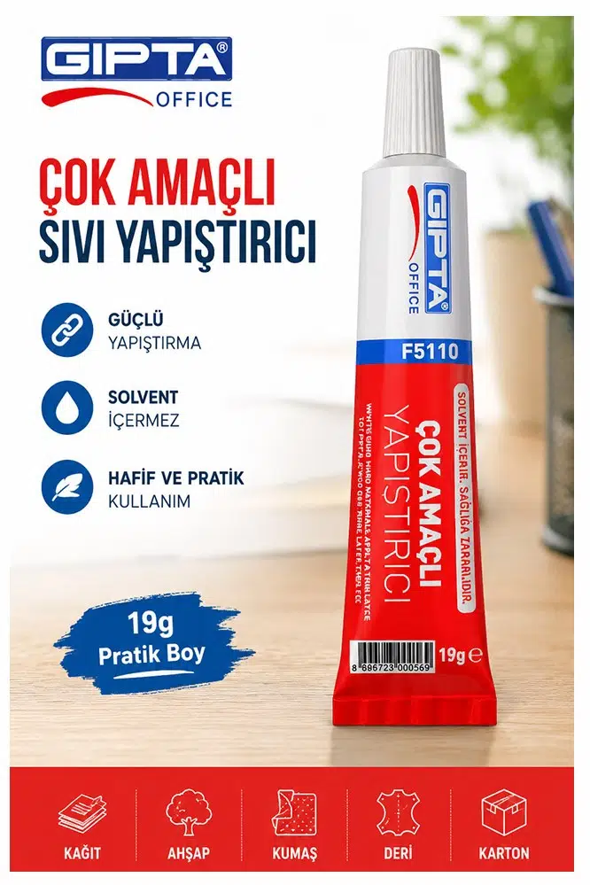Sıvı Yapıştırıcı 19 Gr Tüp Gıpta Çok Amaçlı Kuvvetli Yapıştırıcı 1 Adet Okul Büro Yapıştırıcısı Kağıt Karton