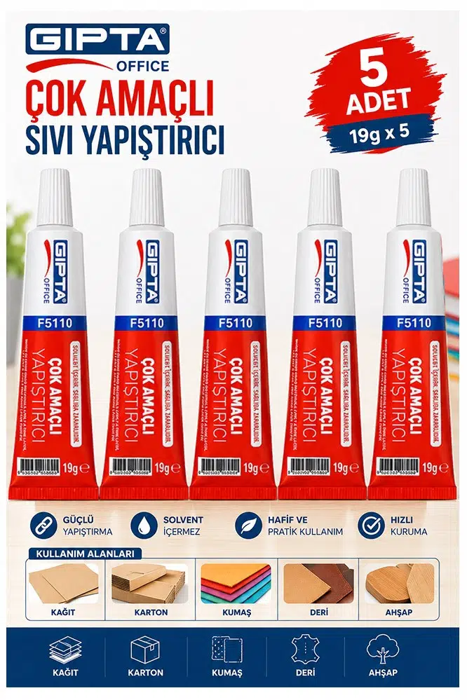 Sıvı Yapıştırıcı 19 Gr Tüp Gıpta Çok Amaçlı Kuvvetli Yapıştırıcı 5 Adet Okul Büro Yapıştırıcısı Kağıt Karton