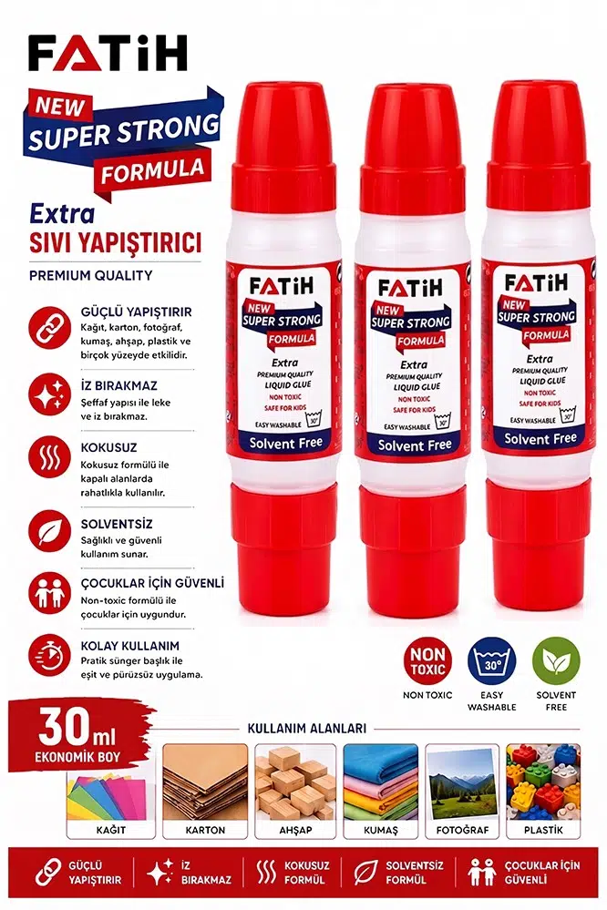Sıvı Yapıştırıcı Çift Uçlu Şeffaf 30ml 3 Adet Fatih Çift Taraflı Uhu Kağıt Karton Yapıştırıcısı Okul Büro Ofis