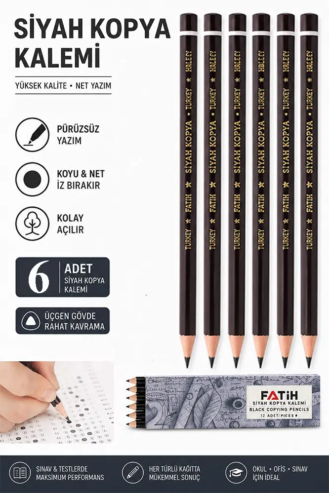 Siyah Kopya Kalemi 6 Adet Fatih Dermo Siyah Kopya Kalemi Deri ve Cilt Kalemi