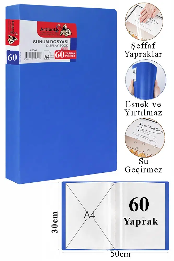 Sunum Dosyası 80 li 1 Paket Poşet Dosyalı Katalog Dosyası 80 Poşetli Kendinden Dosya Plastik Kapaklı - Mavi