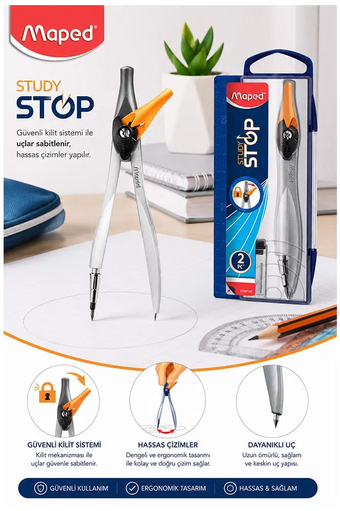Turuncu Metal Pergel Stop Uçlu 1 Adet Maped Study Stop 195110 Pergel Çizim Matematik Geometri Mimari Proje