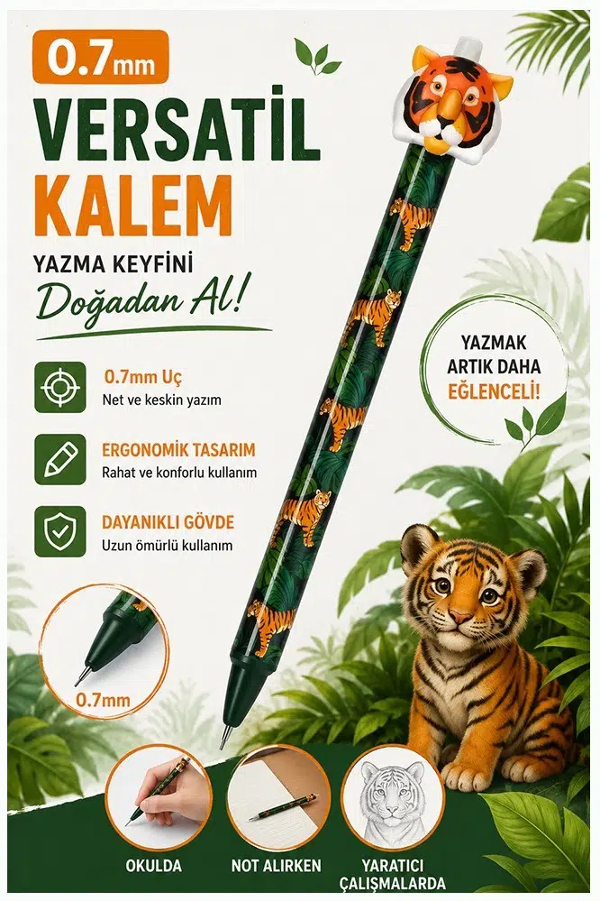 Uçlu Kalem 0.7 mm 1 Adet Fixpoint 4734 0.7mm Uçlu Versatil Mekanik Uçlu Kurşun Kalem Hayvan Figürlü - Turuncu