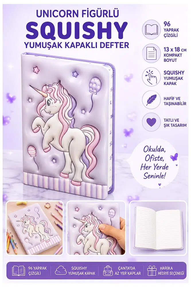 Unicorn Yumuşak Kapaklı Defter 96 Yaprak 13x18cm 1 Adet DF-1318 Sukuşi Çizgili Defter Hediyelik Sevimli Defter